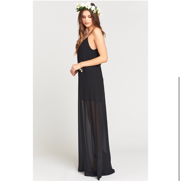 NWT Show Me Your Mumu S Black Jolie Sheer Slip Dress Maxi Chiffon Low Back - Picture 2 of 13